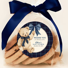 Fête de naissance garçon ourson tartan bleu marine