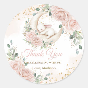 Sticker Rond Fête de naissance Lapin de Pâques Fleurs Roses Blu