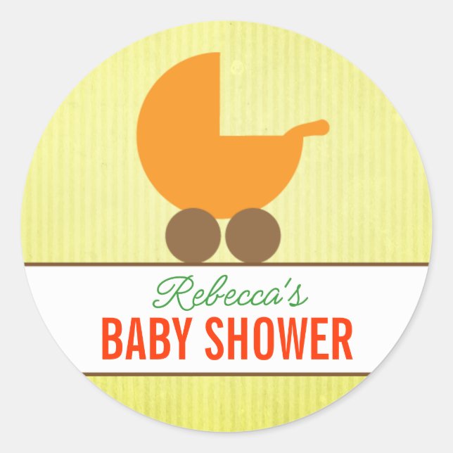 Sticker Rond Fête de Naissance Mixte pour Bébé avec Landau (Devant)