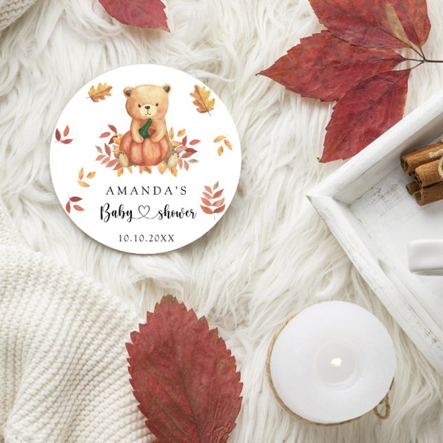 Sticker Rond Fête de naissance ourson d'automne (Créateur téléchargé)