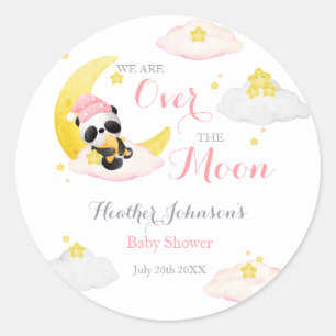 Sticker Rond Fête de Naissance Oursonne Lunaire Fille Ours Pand