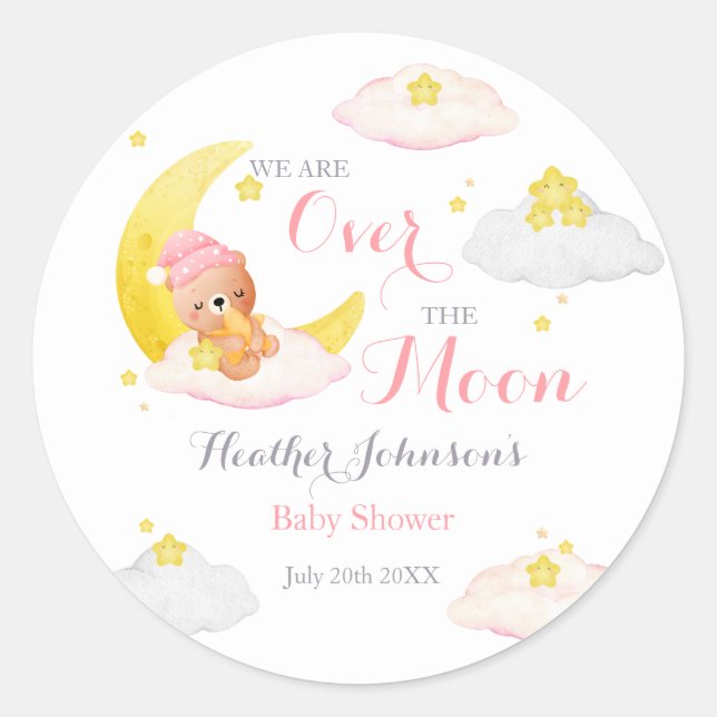 Sticker Rond Fête de naissance Oursonne Over The Moon (Devant)