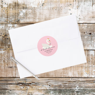 Sticker Rond Fête de naissance Swan Une Petite Princesse Rose