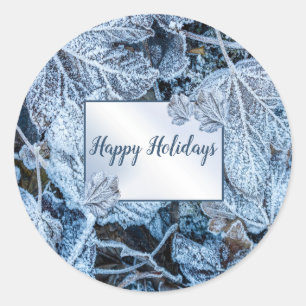 Sticker Rond Fête de Noël Bleu Feuille Vacances de neige hiver
