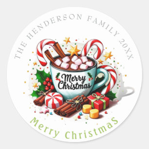 Sticker Rond Fête de Noël Chaude Bonbon Rouge Aquarelle
