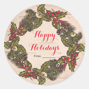 Sticker Rond Fête de Noël de campagne en bouleau rustique vinta