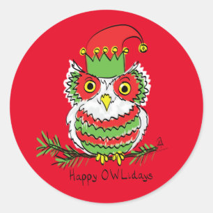 Sticker Rond Fête de Noël de Chouette