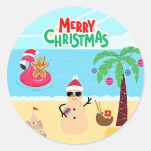 Sticker Rond Fête de Noël de plage