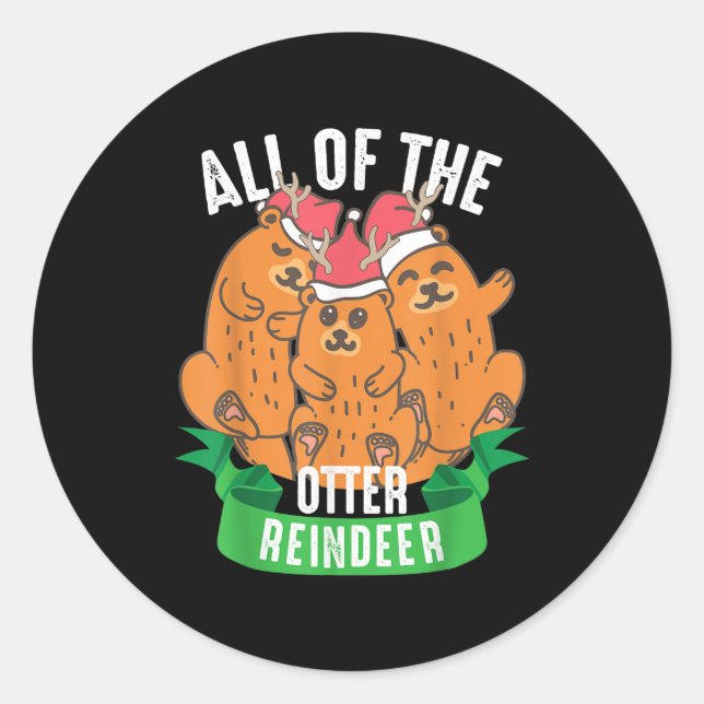 Sticker Rond Fête de Noël de tous les Otter Reindeer (Devant)