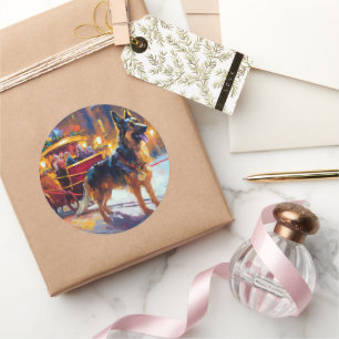 Sticker Rond Fête de Noël des bergers allemands