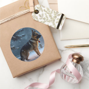 Sticker Rond Fête de Noël des bergers allemands