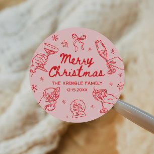 Sticker Rond Fête de Noël dessinée à la main avec fantaisie