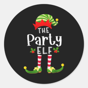 Sticker Rond Fête de Noël Elf tenue de pyjama assortie X-mas Pa