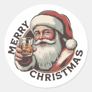 Sticker Rond Fête de Noël en buvant du Bourbon Amateur de Whisk