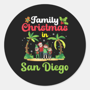 Sticker Rond Fête De Noël En Famille À San Diego Avec Tropi