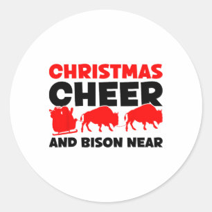 Sticker Rond Fête De Noël Et Bison Près - Bison Buffalo Xma
