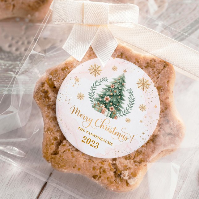 Sticker Rond Fête de Noël | Flèches de neige blush Gold (Créateur téléchargé)