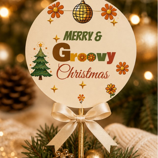 Sticker Rond Fête de Noël Groovy 70  (Créateur téléchargé)