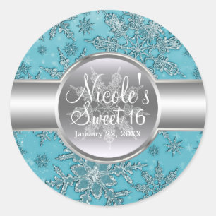 Sticker Rond Fête de Noël Hiver Merveilleux Flocons de Neige Aq