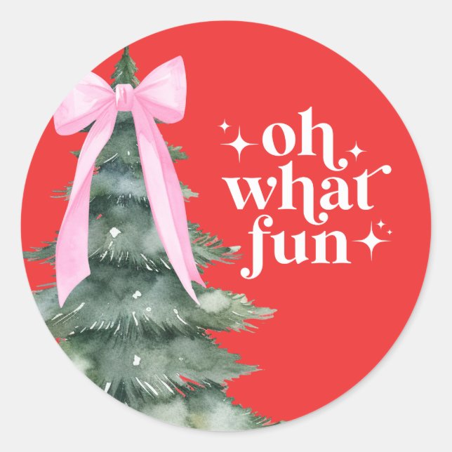 Sticker Rond Fête de Noël Oh Quel Plaisir Rose (Devant)