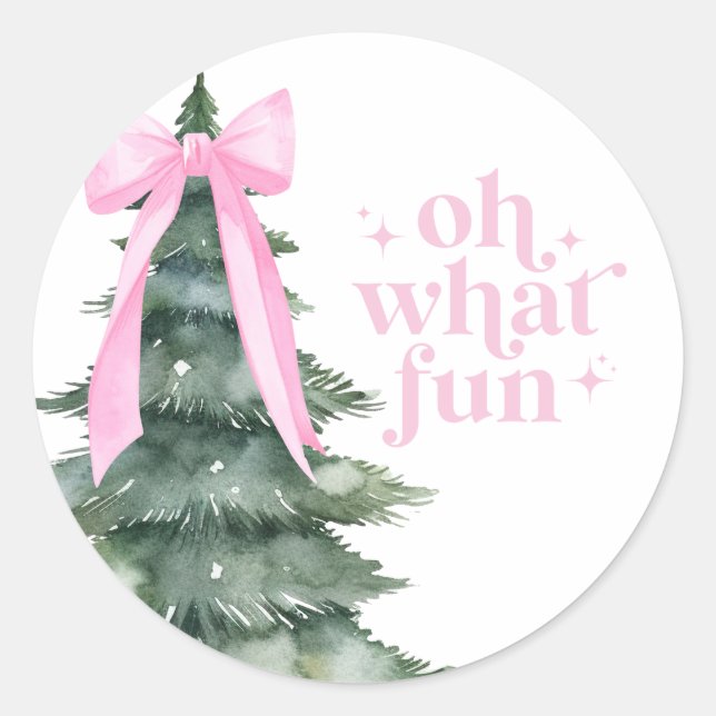 Sticker Rond Fête de Noël Oh Quel Plaisir Rose (Devant)
