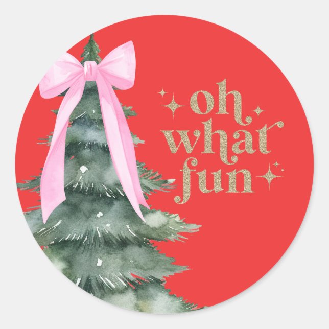 Sticker Rond Fête de Noël Oh Quelle Joie Rose (Devant)
