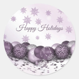 Sticker Rond Fête de Noël Pink Purple Orament Snowflakes
