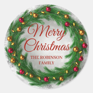 Sticker Rond Fête de Noël Silver Winter Sparkle Wreath