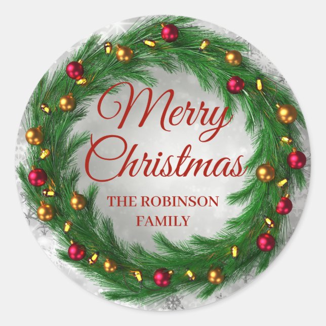 Sticker Rond Fête de Noël Silver Winter Sparkle Wreath (Devant)