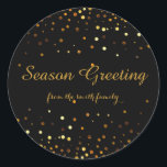 Sticker Rond Fête de Parties scintillant Black Christmas Gold F<br><div class="desc">Voici l'autocollant de Noël Black Gold Faux Parties scintillant Festive pour Noël. Idéal pour vos cadeaux de vacances.</div>
