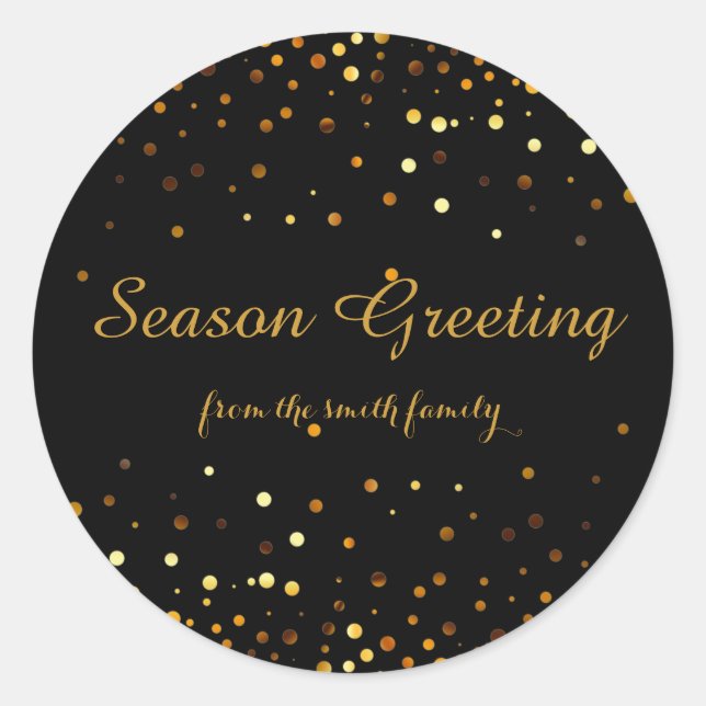 Sticker Rond Fête de Parties scintillant Black Christmas Gold F (Devant)