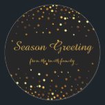 Sticker Rond Fête de Parties scintillant Black Christmas Gold F<br><div class="desc">Voici l'autocollant de Noël Black Gold Faux Parties scintillant Festive pour Noël. Idéal pour vos cadeaux de vacances.</div>
