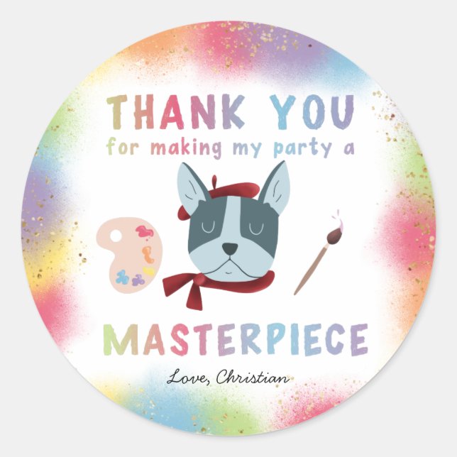 Sticker Rond Fête de peinture colorée Chien chiot Anniversaire  (Devant)