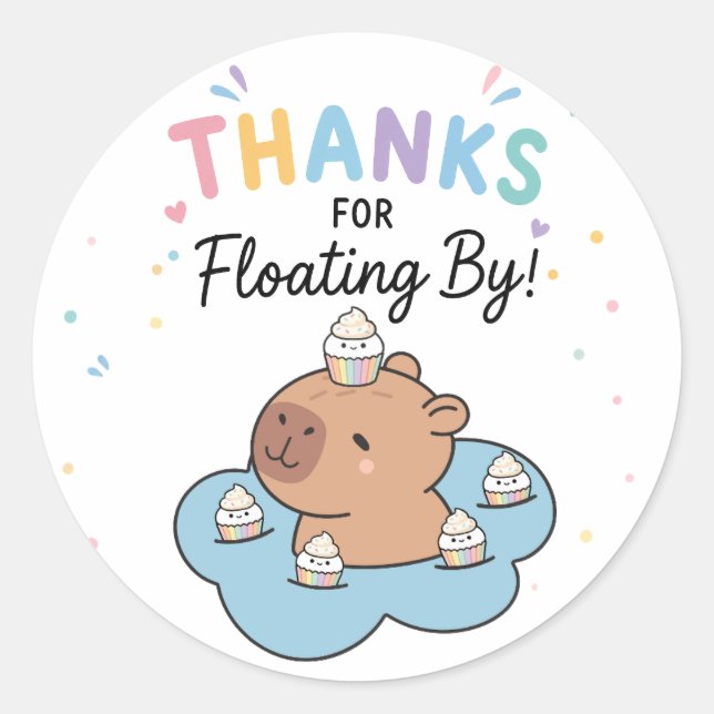 Sticker Rond Fête de Piscine Capybara Merci (Devant)