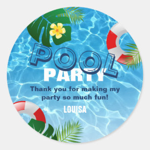 Sticker Rond Fête de Piscine Cool Merci Anniversaire