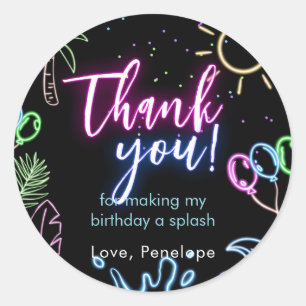 Sticker Rond Fête de piscine noire néon moderne Merci