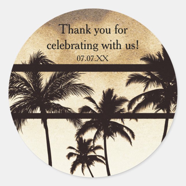 Sticker Rond Fête de plage Palmiers Tropicale Nuit dorée (Devant)