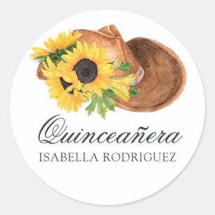 Sticker Rond Fête de Quinceañera occidentale rustique au tourne