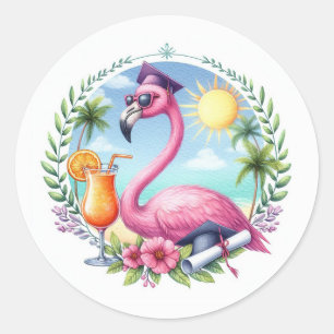 Sticker Rond Fête de remise de diplômes flamant rose tropical r