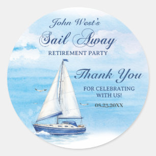 Sticker Rond Fête de retraite Sail Away Thème nautique Bateau Y
