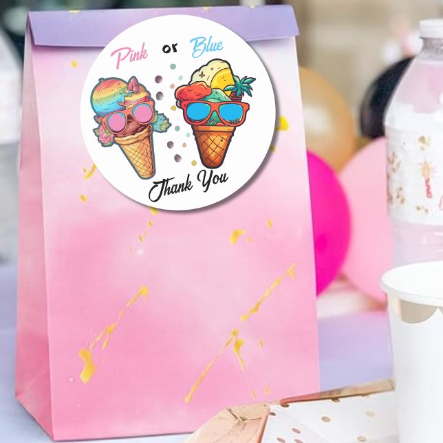 Sticker Rond Fête de révélation de genre de crème glacée (Créateur téléchargé)