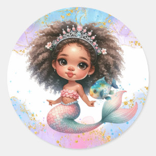 Sticker Rond Fête de sirène à éclaboussures