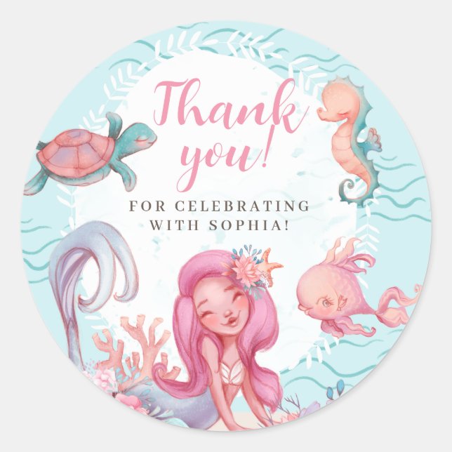 Sticker Rond Fête de sirène magique Anniversaire (Devant)