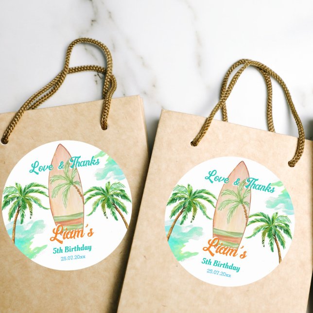 Sticker Rond Fête de surf merci de favoriser plage océan été (Créateur téléchargé)