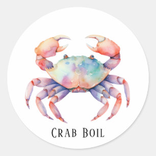 Sticker Rond Fête d'ébullition du crabe à l'aquarelle tendance