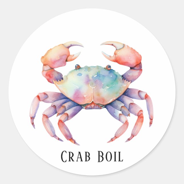 Sticker Rond Fête d'ébullition du crabe à l'aquarelle tendance (Devant)