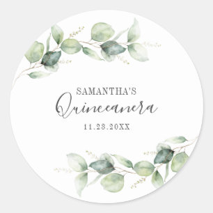 Sticker Rond Fête des 15 ans Eucalyptus Verdure Quinceanera