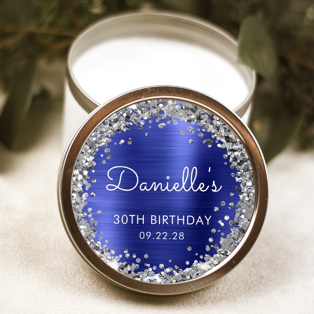 Sticker Rond Fête des 30 ans Bleu Paillettes Argentées (Créateur téléchargé)