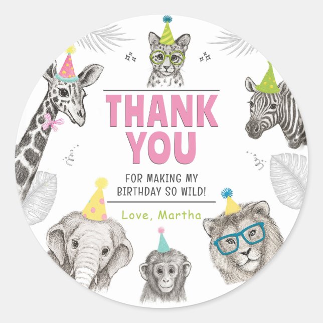 Sticker Rond Fête des animaux | Anniversaire des animaux sauvag (Devant)