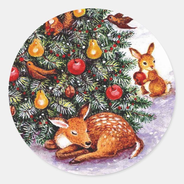 Sticker Rond fête des animaux d'hiver (Devant)